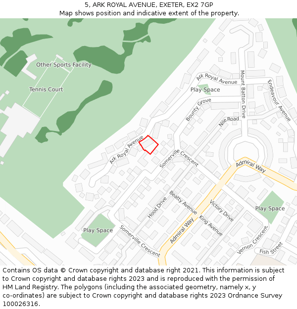 5, ARK ROYAL AVENUE, EXETER, EX2 7GP: Location map and indicative extent of plot
