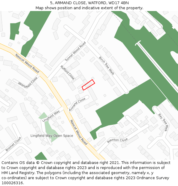 5, ARMAND CLOSE, WATFORD, WD17 4BN: Location map and indicative extent of plot