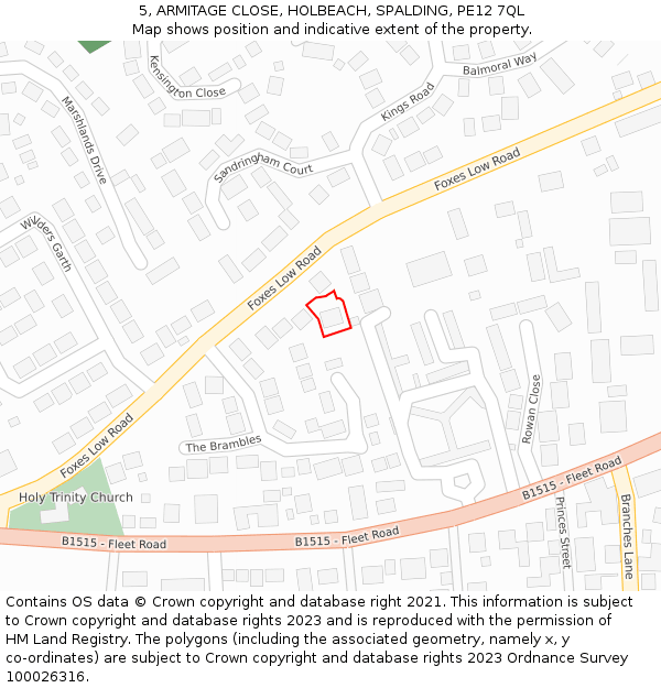 5, ARMITAGE CLOSE, HOLBEACH, SPALDING, PE12 7QL: Location map and indicative extent of plot