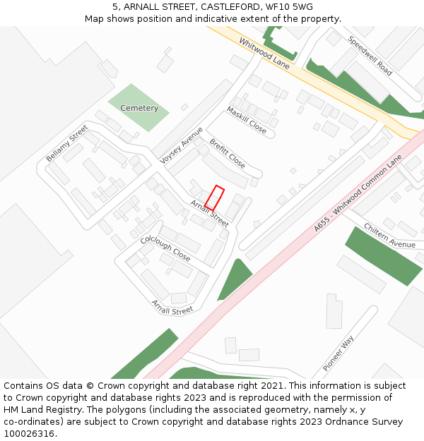 5, ARNALL STREET, CASTLEFORD, WF10 5WG: Location map and indicative extent of plot