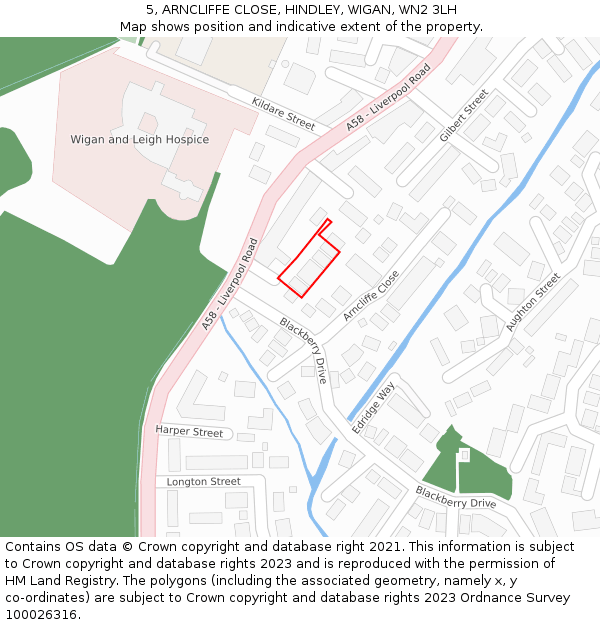 5, ARNCLIFFE CLOSE, HINDLEY, WIGAN, WN2 3LH: Location map and indicative extent of plot