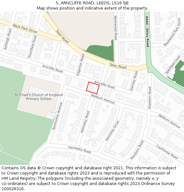 5, ARNCLIFFE ROAD, LEEDS, LS16 5JE: Location map and indicative extent of plot