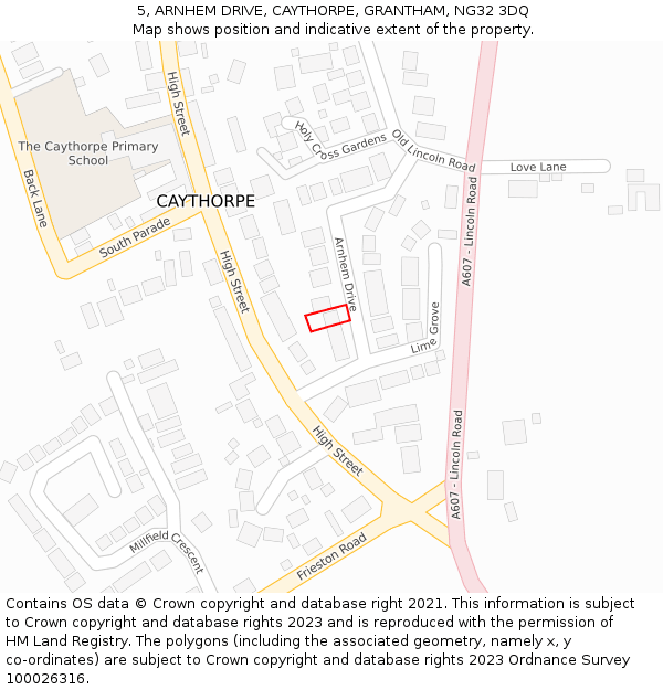 5, ARNHEM DRIVE, CAYTHORPE, GRANTHAM, NG32 3DQ: Location map and indicative extent of plot