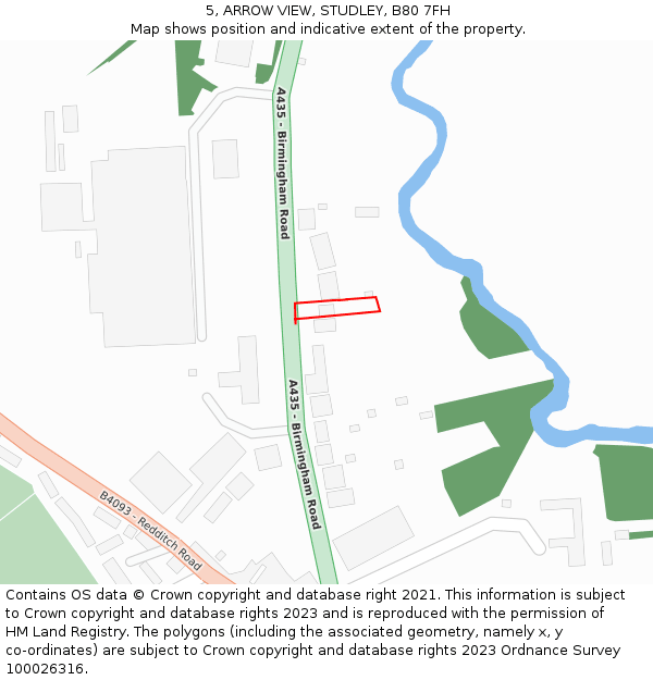 5, ARROW VIEW, STUDLEY, B80 7FH: Location map and indicative extent of plot