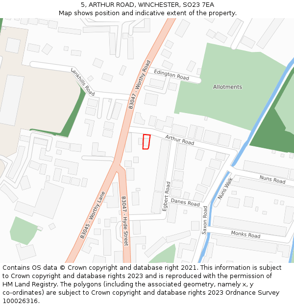 5, ARTHUR ROAD, WINCHESTER, SO23 7EA: Location map and indicative extent of plot