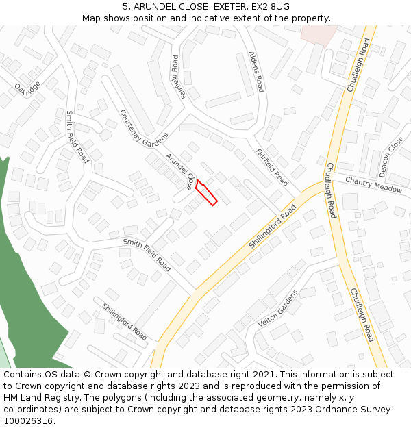 5, ARUNDEL CLOSE, EXETER, EX2 8UG: Location map and indicative extent of plot