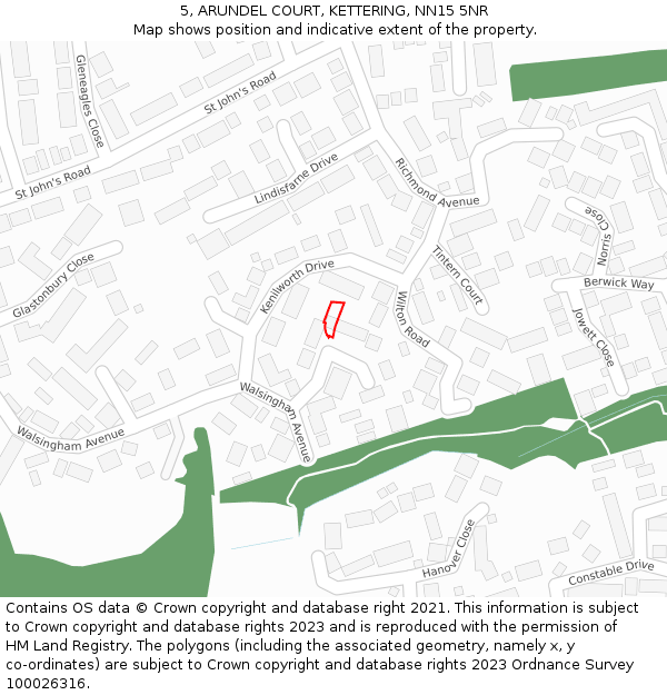 5, ARUNDEL COURT, KETTERING, NN15 5NR: Location map and indicative extent of plot