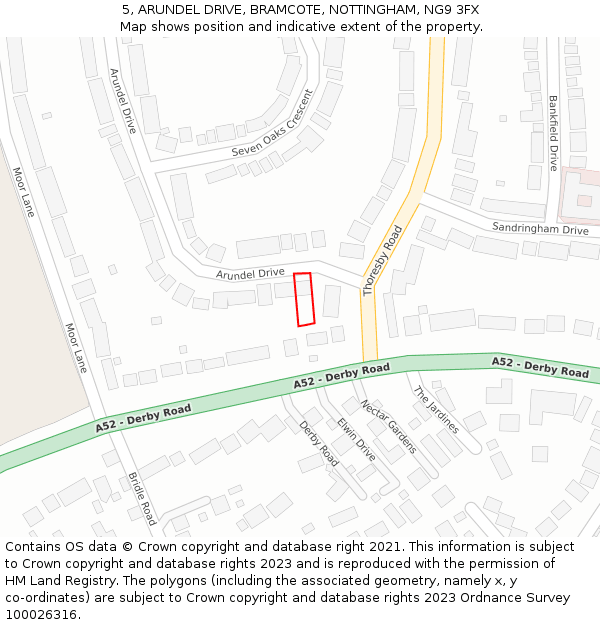 5, ARUNDEL DRIVE, BRAMCOTE, NOTTINGHAM, NG9 3FX: Location map and indicative extent of plot