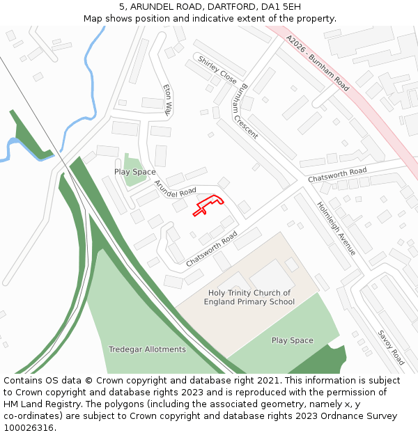 5, ARUNDEL ROAD, DARTFORD, DA1 5EH: Location map and indicative extent of plot
