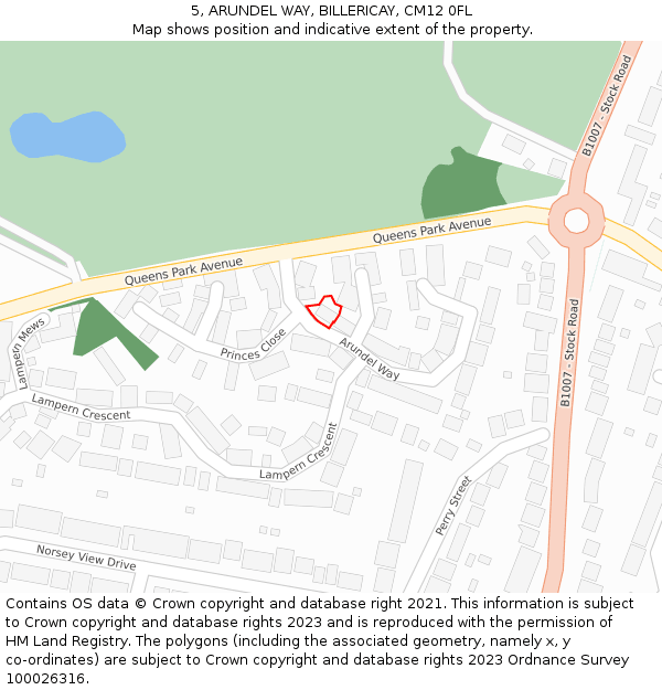 5, ARUNDEL WAY, BILLERICAY, CM12 0FL: Location map and indicative extent of plot