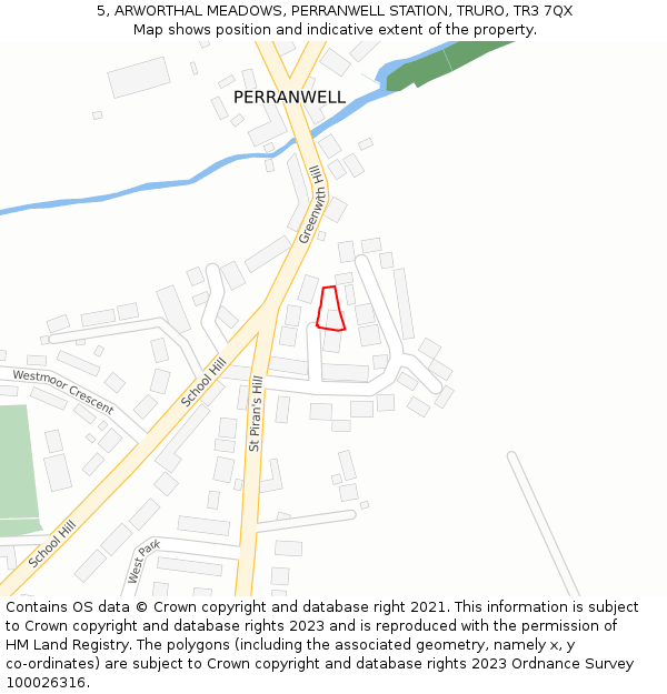 5, ARWORTHAL MEADOWS, PERRANWELL STATION, TRURO, TR3 7QX: Location map and indicative extent of plot