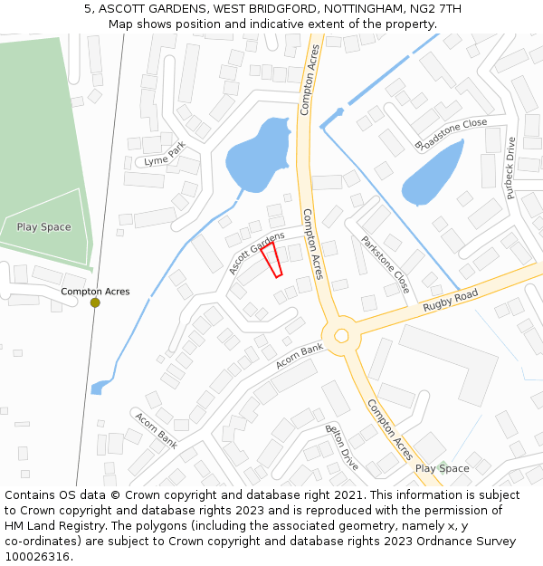 5, ASCOTT GARDENS, WEST BRIDGFORD, NOTTINGHAM, NG2 7TH: Location map and indicative extent of plot