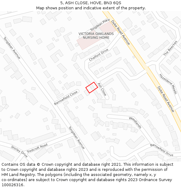5, ASH CLOSE, HOVE, BN3 6QS: Location map and indicative extent of plot