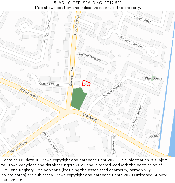5, ASH CLOSE, SPALDING, PE12 6FE: Location map and indicative extent of plot