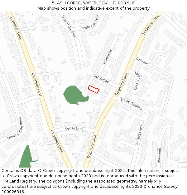 5, ASH COPSE, WATERLOOVILLE, PO8 9US: Location map and indicative extent of plot