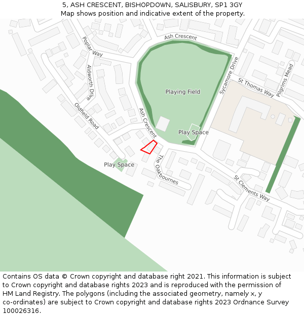 5, ASH CRESCENT, BISHOPDOWN, SALISBURY, SP1 3GY: Location map and indicative extent of plot