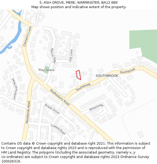 5, ASH GROVE, MERE, WARMINSTER, BA12 6BX: Location map and indicative extent of plot