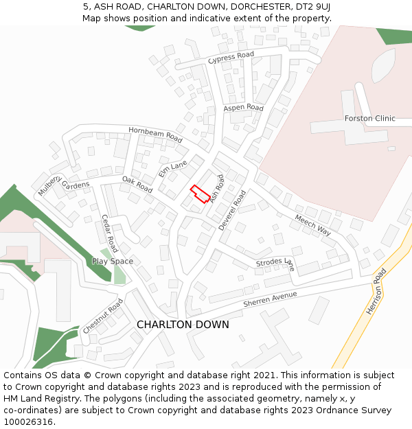 5, ASH ROAD, CHARLTON DOWN, DORCHESTER, DT2 9UJ: Location map and indicative extent of plot