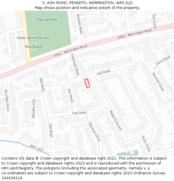 5, ASH ROAD, PENKETH, WARRINGTON, WA5 2LD: Location map and indicative extent of plot