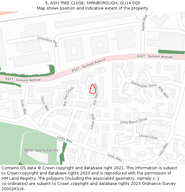 5, ASH TREE CLOSE, FARNBOROUGH, GU14 0QP: Location map and indicative extent of plot