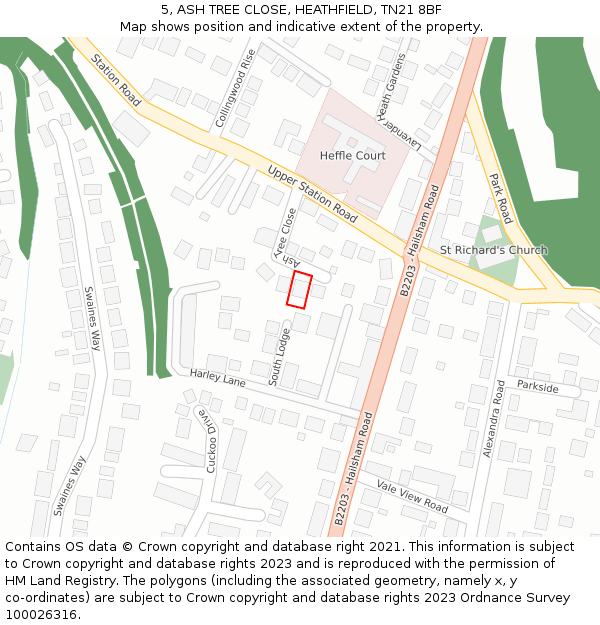 5, ASH TREE CLOSE, HEATHFIELD, TN21 8BF: Location map and indicative extent of plot