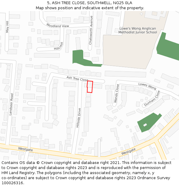 5, ASH TREE CLOSE, SOUTHWELL, NG25 0LA: Location map and indicative extent of plot