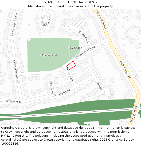 5, ASH TREES, HERNE BAY, CT6 6EX: Location map and indicative extent of plot