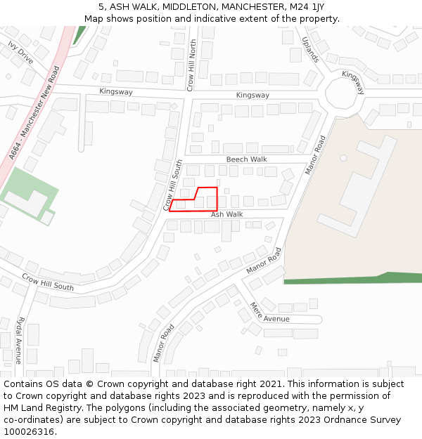 5, ASH WALK, MIDDLETON, MANCHESTER, M24 1JY: Location map and indicative extent of plot