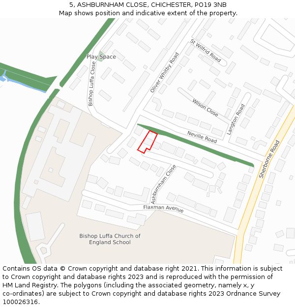 5, ASHBURNHAM CLOSE, CHICHESTER, PO19 3NB: Location map and indicative extent of plot