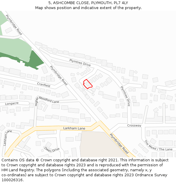 5, ASHCOMBE CLOSE, PLYMOUTH, PL7 4LY: Location map and indicative extent of plot