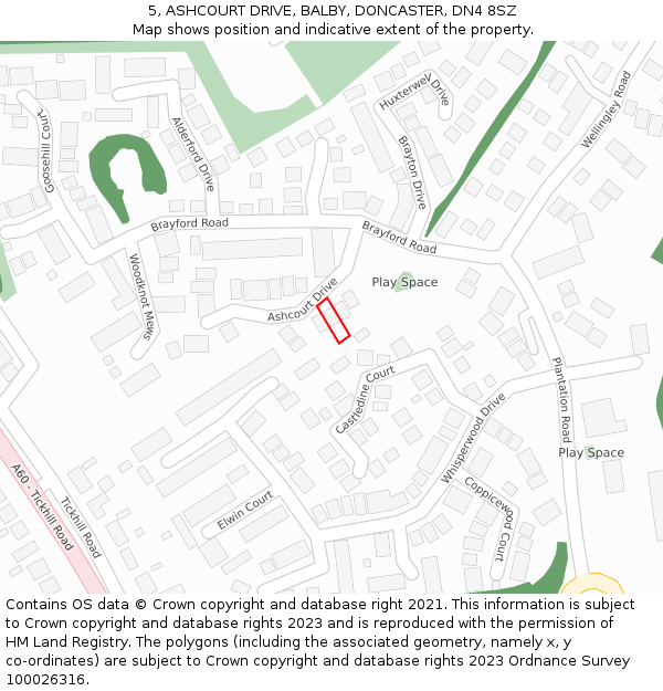 5, ASHCOURT DRIVE, BALBY, DONCASTER, DN4 8SZ: Location map and indicative extent of plot