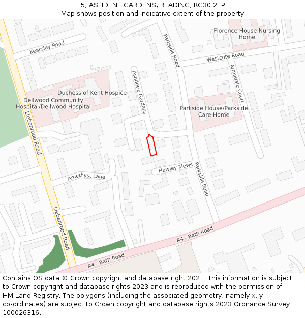 5, ASHDENE GARDENS, READING, RG30 2EP: Location map and indicative extent of plot