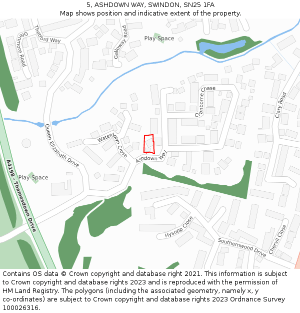 5, ASHDOWN WAY, SWINDON, SN25 1FA: Location map and indicative extent of plot