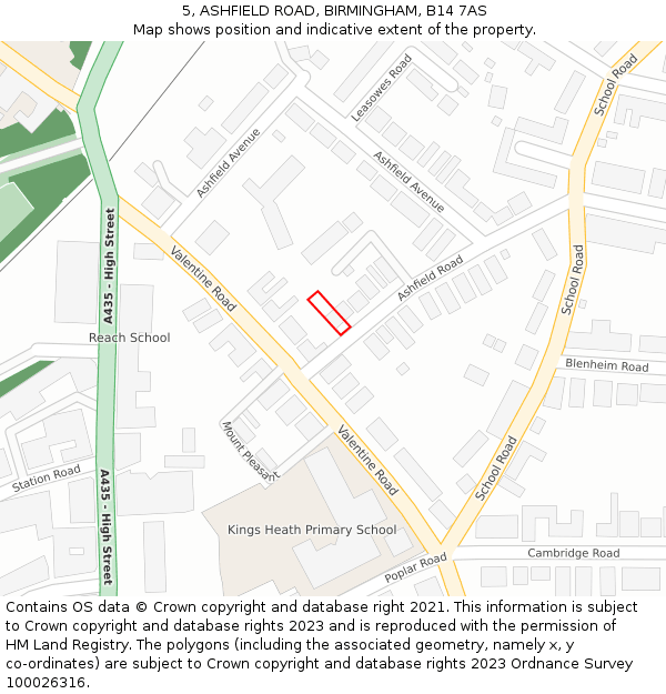 5, ASHFIELD ROAD, BIRMINGHAM, B14 7AS: Location map and indicative extent of plot