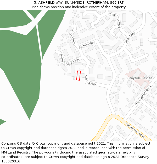 5, ASHFIELD WAY, SUNNYSIDE, ROTHERHAM, S66 3RT: Location map and indicative extent of plot