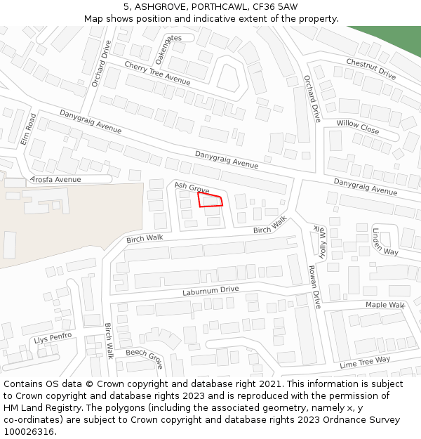5, ASHGROVE, PORTHCAWL, CF36 5AW: Location map and indicative extent of plot