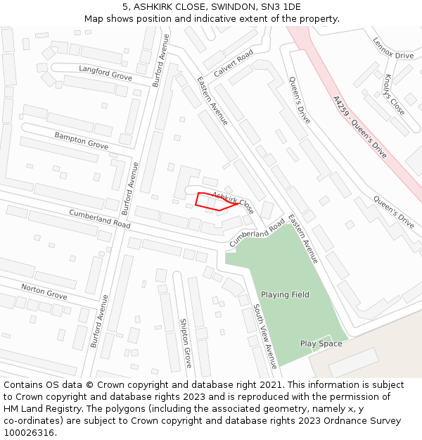 5, ASHKIRK CLOSE, SWINDON, SN3 1DE: Location map and indicative extent of plot