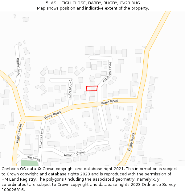 5, ASHLEIGH CLOSE, BARBY, RUGBY, CV23 8UG: Location map and indicative extent of plot