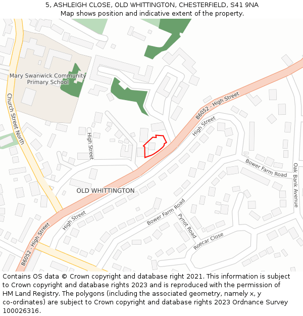 5, ASHLEIGH CLOSE, OLD WHITTINGTON, CHESTERFIELD, S41 9NA: Location map and indicative extent of plot