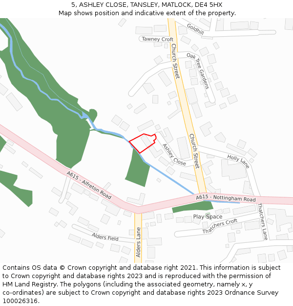 5, ASHLEY CLOSE, TANSLEY, MATLOCK, DE4 5HX: Location map and indicative extent of plot