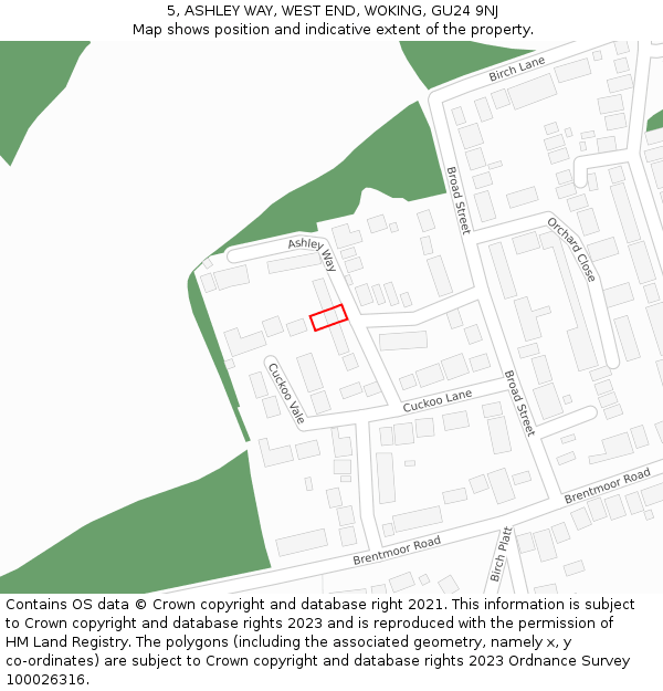 5, ASHLEY WAY, WEST END, WOKING, GU24 9NJ: Location map and indicative extent of plot