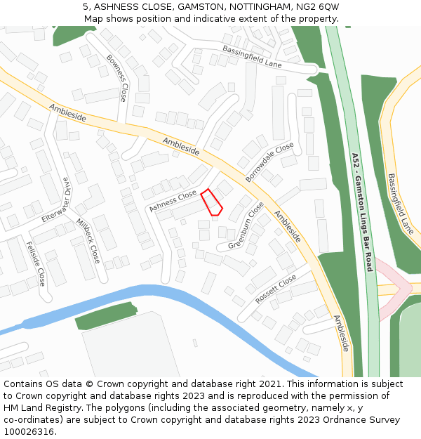 5, ASHNESS CLOSE, GAMSTON, NOTTINGHAM, NG2 6QW: Location map and indicative extent of plot