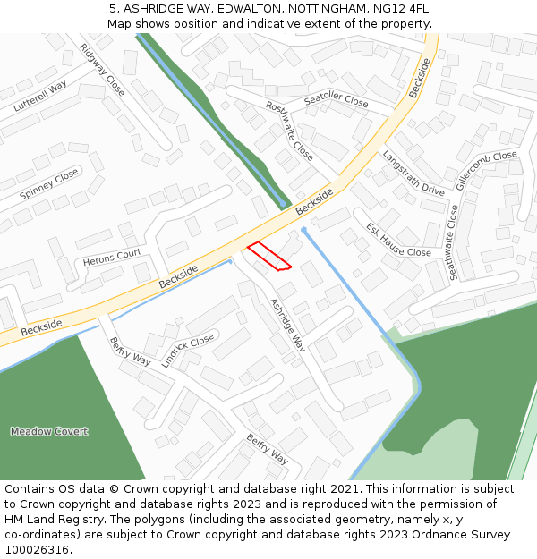 5, ASHRIDGE WAY, EDWALTON, NOTTINGHAM, NG12 4FL: Location map and indicative extent of plot