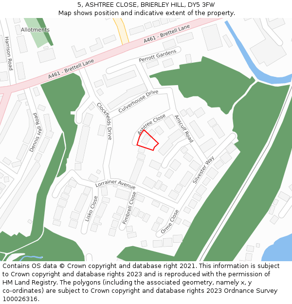 5, ASHTREE CLOSE, BRIERLEY HILL, DY5 3FW: Location map and indicative extent of plot