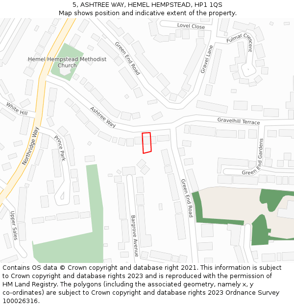 5, ASHTREE WAY, HEMEL HEMPSTEAD, HP1 1QS: Location map and indicative extent of plot