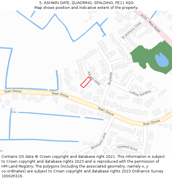 5, ASHWIN GATE, QUADRING, SPALDING, PE11 4QG: Location map and indicative extent of plot