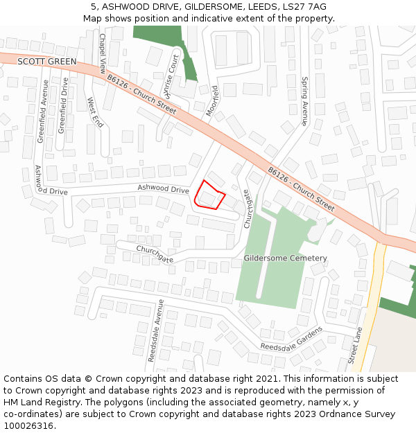 5, ASHWOOD DRIVE, GILDERSOME, LEEDS, LS27 7AG: Location map and indicative extent of plot