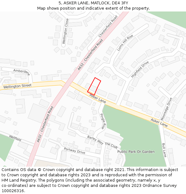 5, ASKER LANE, MATLOCK, DE4 3FY: Location map and indicative extent of plot