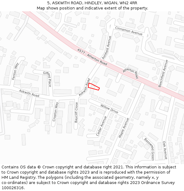 5, ASKWITH ROAD, HINDLEY, WIGAN, WN2 4RR: Location map and indicative extent of plot