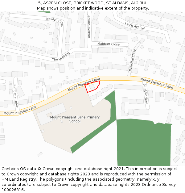 5, ASPEN CLOSE, BRICKET WOOD, ST ALBANS, AL2 3UL: Location map and indicative extent of plot